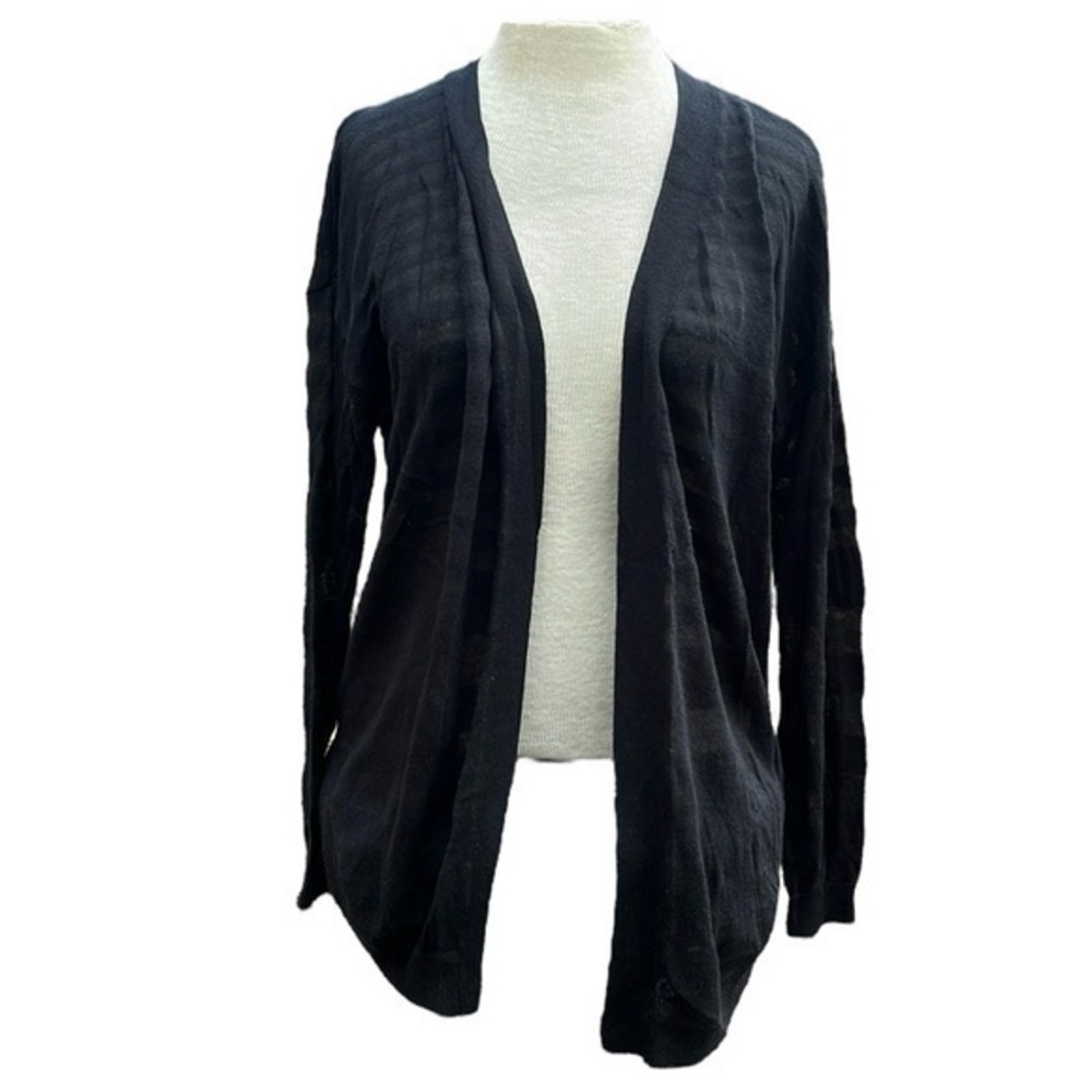 Premise Studio Open Front Cardigan black & sheer see thru stripes size small